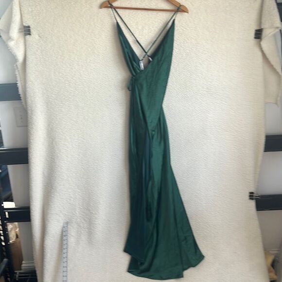 Lulus Fondly Loved Dark Green Satin Wrap Maxi Dress Womens XS - Picture 2 of 11